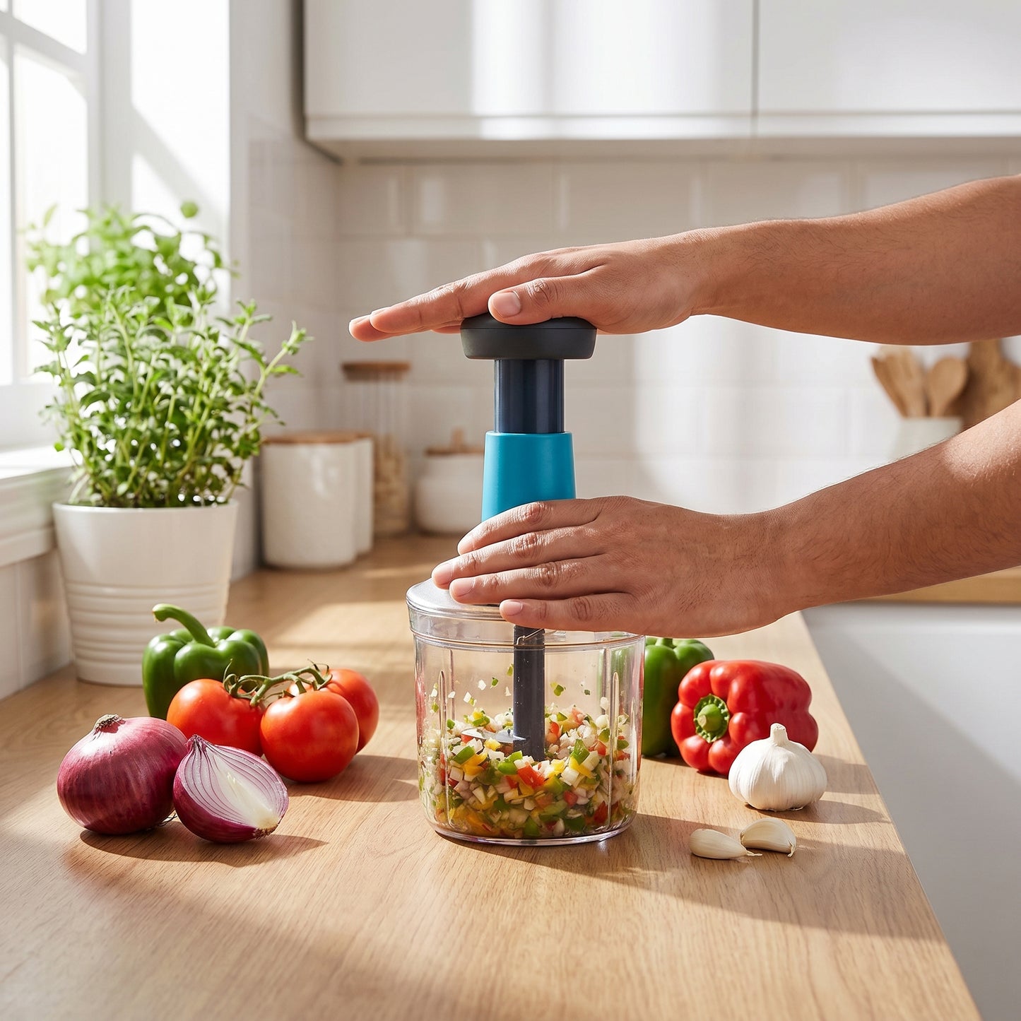 Manual Push Chopper- Quick Vegetable & Fruit Cutter